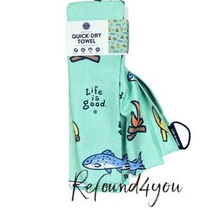 Life Is Good - ‘Camp & Fish’ Quick-Dry Towel. 72.5 x 30“  NWT. Firm!